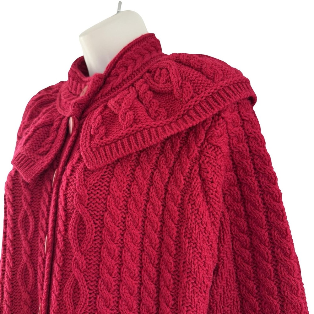 Aran Crafts Long Cardigan Sweater Womens L Red Wool Cable Knit Ireland Fisherman - Picture 9 of 16